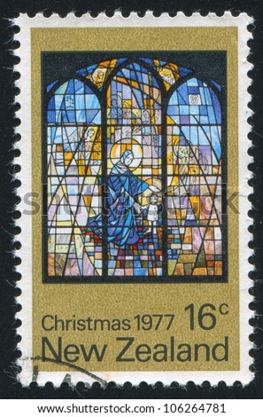 NEW ZEALAND - CIRCA 1977: stamp printed by New Zealand, shows Window, St. Michaels and All Angels Church, circa 1977