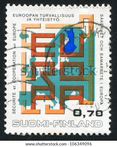 FINLAND - CIRCA 1973: A stamp printed by Finland, shows Map of Europe as a Maze, circa 1973