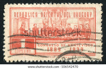 URUGUAY - CIRCA 1939: stamp printed by Uruguay, shows International Law Congress, circa 1939