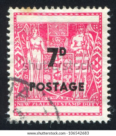 NEW ZEALAND - CIRCA 1950: stamp printed by New Zealand, shows New Zealand Coat of Arms, circa 1950