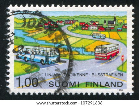 FINLAND - CIRCA 1978: A stamp printed by Finland, shows bus in road, circa 1978