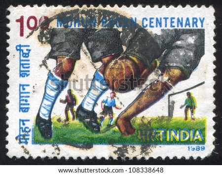 INDIA CIRCA 1989 stamp printed by India shows soccer circa 1989 INDIA CIRCA 1989 stamp printed by India shows soccer circa 1989
