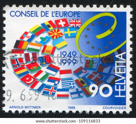 SWITZERLAND - CIRCA 1999: stamp printed by Switzerland, shows Council of Europe, Flags, circa 1999