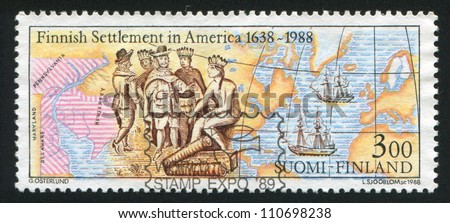 FINLAND - CIRCA 1988: stamp printed by Finland, shows Settlement of New Sweden in America, circa 1988