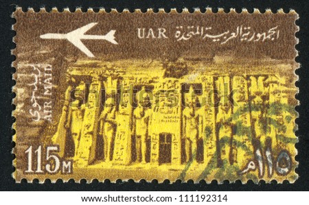 EGYPT - CIRCA 1959: stamp printed by Egypt, shows Temple of Queen Nefertari, Abu Simbel, circa 1959