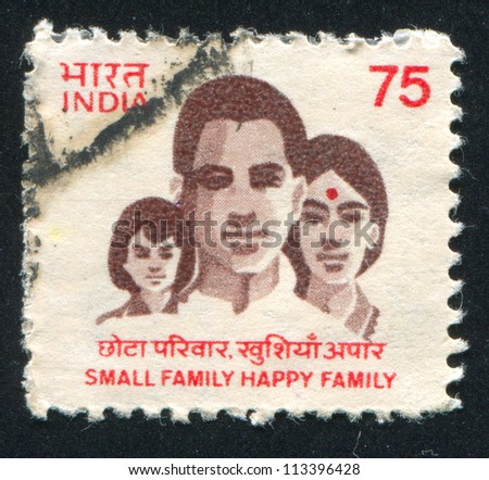 INDIA - CIRCA 1994:  stamp printed by India, shows Family of 3, circa 1994