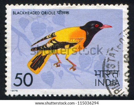 INDIA CIRCA 1975 stamp printed by India shows Black-headed oriole circa 1975 INDIA CIRCA 1975 stamp printed by India shows Black-headed oriole circa 1975