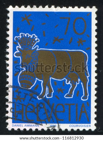 SWITZERLAND - CIRCA 1996: stamp printed by Switzerland, shows Stamp Design Competition Winner: Golden Cow, circa 1996
