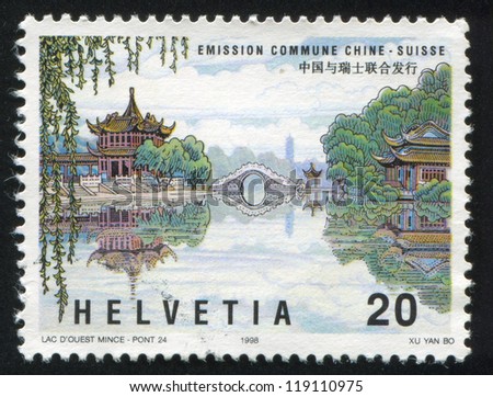 SWITZERLAND - CIRCA 1998: stamp printed by Switzerland, shows Bridge, Slender West Lake, Yangzhou, circa 1998