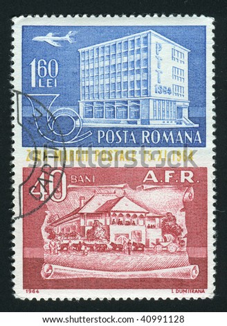ROMANIA - CIRCA 1964: Modern and 19th Century Post Office Buildings, circa 1964.