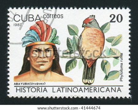 CUBA - CIRCA 1987: Latin American History, Indians and birds, circa 1987.