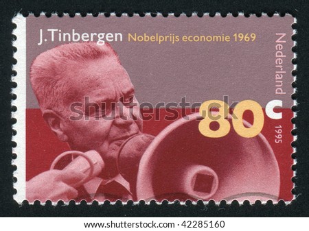 NETHERLANDS - CIRCA 1995: Jan Tinbergen Dutch economist, was awarded the first Bank of Sweden Prize in Economic Sciences in Memory of Alfred Nobel during 1969, circa 1995.
