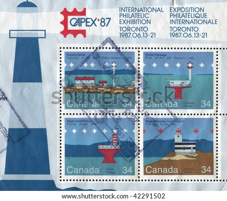 CANADA - CIRCA 1985: Lighthouses. Sisters Islets. Pelee Passage. Haut-fond Prince. Rose Blanche, circa 1985.