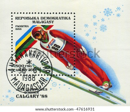 MALAGASY - CIRCA 1988: 1988 Winter Olympics Calgary, circa 1988.