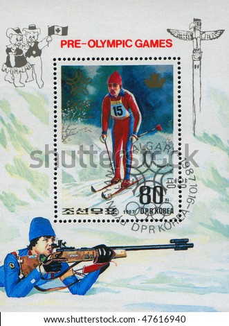 NORTH KOREA - CIRCA 1987: 1988 Winter Olympics Calgary, circa 1987.