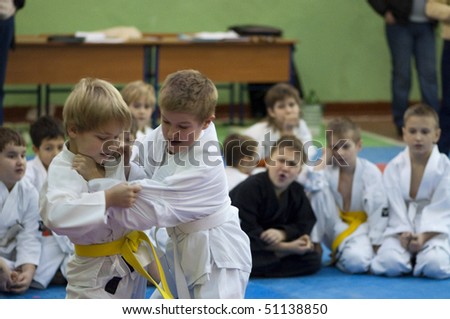 KALININGRAD, RUSSIA  - December 28: Karate boys sports competitions in sport hall, December 28, 2009 in Kaliningrad, Russia.