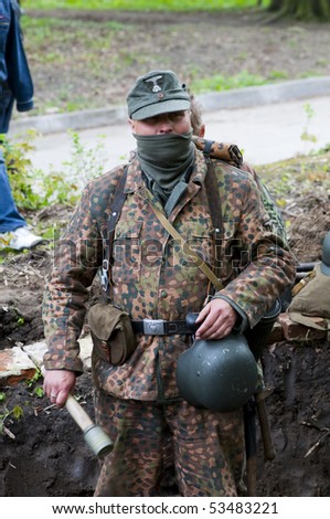 KALININGRAD, RUSSIA  - MAY 09: Reconstruction of the Great War (Russian-Germany) battle May 09, 2010 in Kaliningrad, Russia. This image is not nazism propagation.