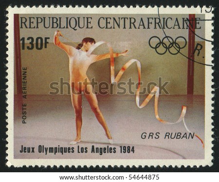 CENTRAL AFRICAN REPUBLIC - CIRCA 1984:   stamp printed by Central African Republic, shows woman the gymnast, circa 1984.
