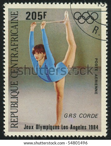 CENTRAL AFRICAN REPUBLIC - CIRCA 1984:   stamp printed by Central African Republic, shows woman the gymnast, circa 1984.