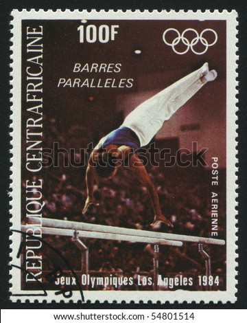 CENTRAL AFRICAN REPUBLIC - CIRCA 1984:   stamp printed by Central African Republic, shows gymnast, circa 1984.