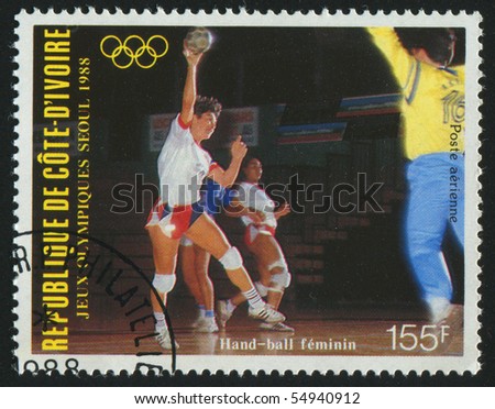 IVORY COAST - CIRCA 1988: stamp printed by Ivory Coast, shows handball, circa 1988.