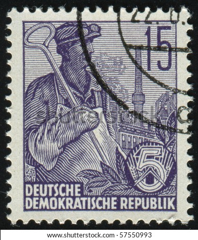 GERMANY- CIRCA 1953: stamp printed by Germany, shows Workers For The Five-year Plan 1953, circa 1953.