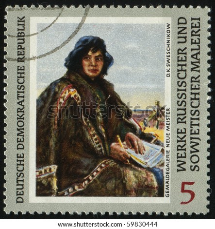 GERMANY- CIRCA 1969: stamp printed by Germany, shows Siberian Teacher, by D. K. Sveshnikov, circa 1969.
