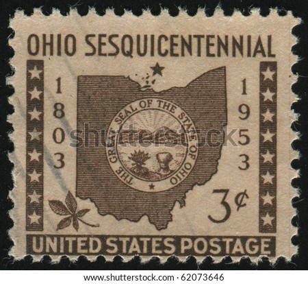 UNITED STATES - CIRCA 1953: stamp printed by United states, shows Map and Ohio State Seal, circa 1953.