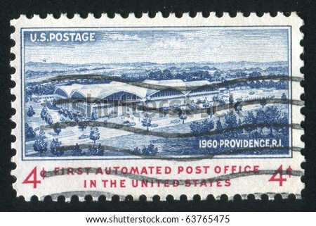 UNITED STATES - CIRCA 1960: stamp printed by United states, shows Architect\'s Sketch of New Post Office Providence, circa 1960