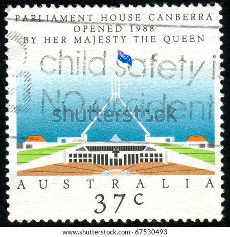 AUSTRALIA - CIRCA 1988: stamp printed by Australia, shows Opening of Parliament House, Canberra, circa 1988