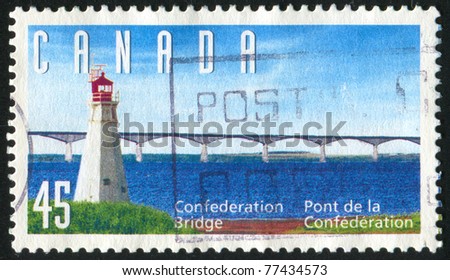 CANADA - CIRCA 1997: stamp printed by Canada, shows lighthouse and bridge, circa 1997