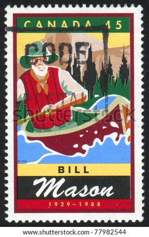 CANADA - CIRCA 1998: stamp printed by Canada, shows Bill Mason (1929-88), film maker canoe enthusiast, circa 1998