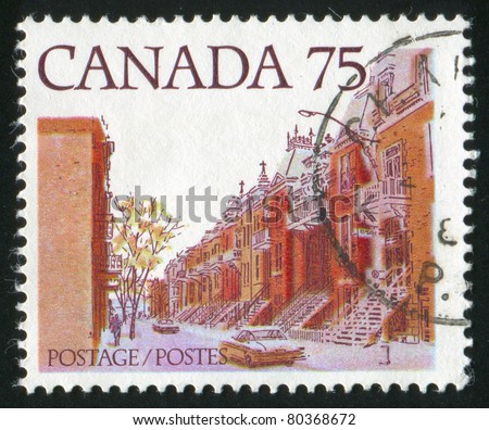 CANADA - CIRCA 1980: A stamp printed by Canada, shows Old houses, eastern City Street, circa 1980