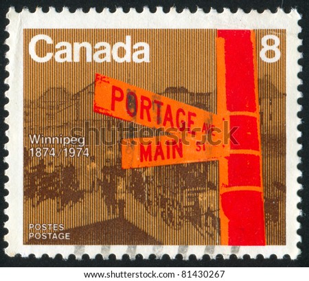 CANADA - CIRCA 1974: stamp printed by Canada, shows Main St. and Portage Ave., Winnipeg, circa 1974