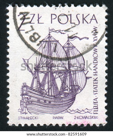 POLAND - CIRCA 1963: stamp printed by Poland, shows Sailing Ships, Dutch merchant ship, circa 1963