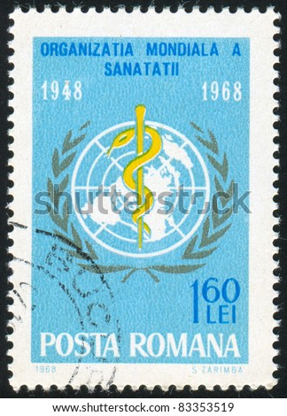 ROMANIA - CIRCA 1968: stamp printed by Romania, shows emblem of world health organization, circa 1968