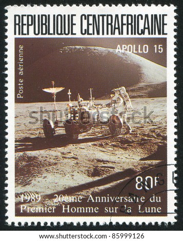 CENTRAL AFRICAN REPUBLIC - CIRCA 1989: stamp printed by Central African Republic, shows Moon Landing, circa 1989.