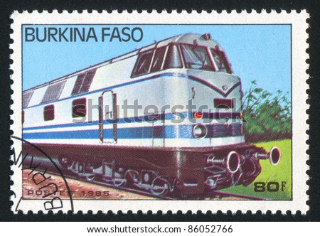 BURKINA FASO - CIRCA 1985: stamp printed by Burkina Faso, shows locomotive, circa 1985.