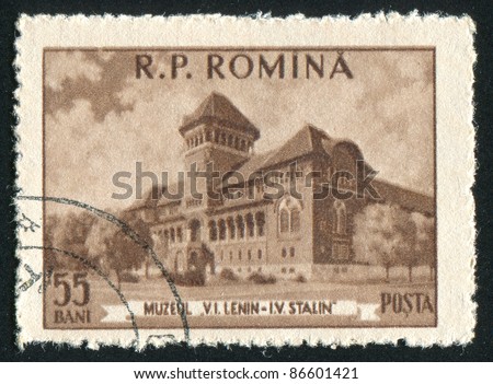 ROMANIA - CIRCA 1955: stamp printed by Romania, shows Lenin and Stalin Museum, circa 1955