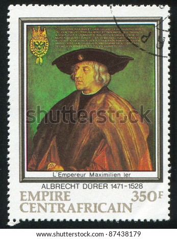 CENTRAL AFRICAN REPUBLIC 1978: stamp printed by Central African Republic, shows Emperor Maximilian I, by Durer, circa 1978