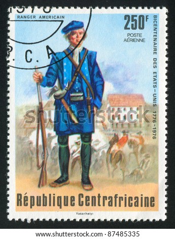 CENTRAL AFRICAN REPUBLIC - CIRCA 1976: A stamp printed by Central African Republic, shows American ranger, circa 1976