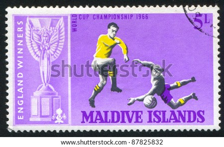 MALDIVE ISLANDS - CIRCA 1966: stamp printed by Maldive Islands, shows football, circa 1966