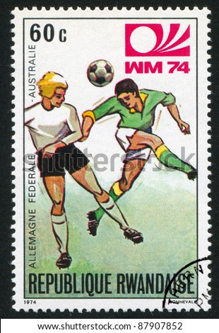 RWANDA - CIRCA 1974: stamp printed by Rwanda, shows football, circa 1974