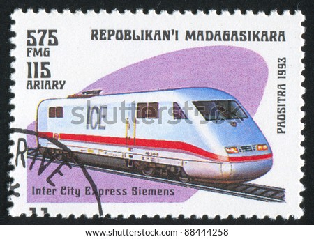 MADAGASCAR - CIRCA 1993: stamp printed by Madagascar, shows locomotive, circa 1993