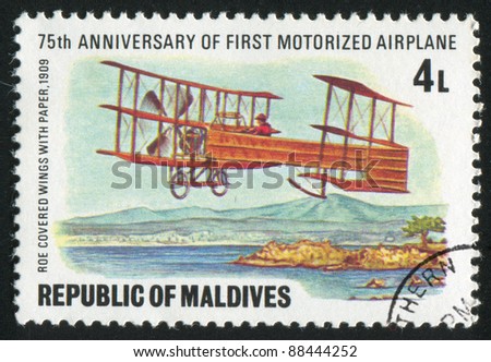 MALDIVE ISLANDS - CIRCA 1978: stamp printed by Maldive Islands, shows aeroplane, circa 1978