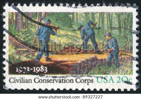 UNITED STATES - CIRCA 1983: stamp printed by United States, shows men in uniform performing road works, circa 1983