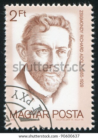 HUNGARY - CIRCA 1988: stamp printed by Hungary, shows Richard Adolf Zsigmondy, Nobel Prize Winners, circa 1988