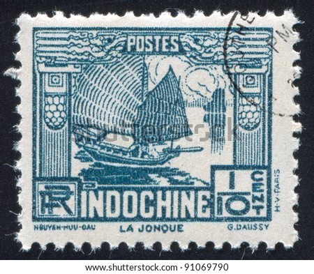 INDO-CHINA CIRCA 1931: A stamp printed by Indo-China, shows Junk, circa 1931
