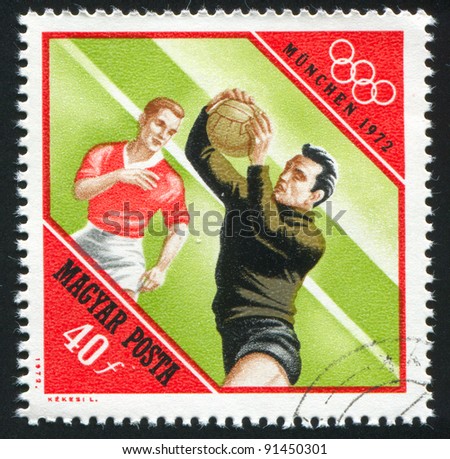 HUNGARY - CIRCA 1972: A stamp printed by Hungary, shows football, circa 1972
