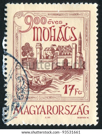 HUNGARY - CIRCA 1993: A stamp printed by Hungary, shows City of Mohacs, circa 1993